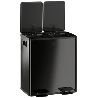 HOMCOM Poubelle Cuisine 40L Inox Noir Fermeture Douce