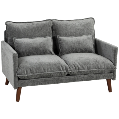 HOMCOM 2 Seater Sofa, Loveseat Sofa with Spring Cushions, Wide and Deep Seat, Wood Legs, Grey