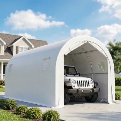 Outsunny Garaje Exterior para Coche 3x6 m Impermeable con Tejido PE Resistente Marco de Metal Galvanizado UPF 30+ Blanco