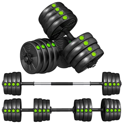 SPORTNOW Set 2in1 con 2 Manubri Convertibili in Bilanciere 30kg