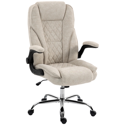 HOMCOM Scaun de birou, scaun ergonomic, înălțime reglabilă, accotoare rabatabile, 70 x 70 x 114-122 cm, bej