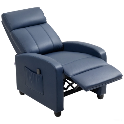 HOMCOM Fauteuil Massant Inclinable Cuir PU Bleu Repose-pieds
