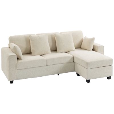 HOMCOM Ecksofa mit umkehrbarer Chaiselongue, 3-Sitzer Sofa mit Samtoptik, breite und tiefe Sitzfläche, Federkissen, Beige
