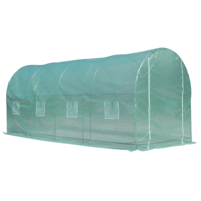 Outsunny Estufa tipo Túnel 500x200x205 cm Estufa de Jardim com Porta Enrolável e 8 Janelas Cobertura de PE 140 g/m² Verde