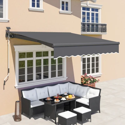 Outsunny Vrijstaande Luifel met Handkruk Solar-LED Verlichting UV 50+ 300 cm Breed Grijs