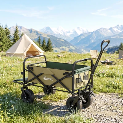 Outsunny Opvouwbare Bolderkar, 110 L, tot 100 kg, Telescopische handgreep, Stalen frame, 94 x 57 x 77-100 cm, Khaki