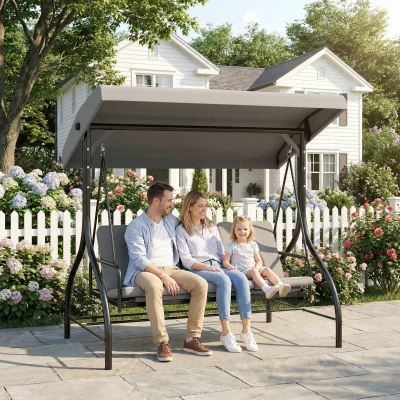 Outsunny 3-Seater Swing Chair Bed Metal Frame Light Grey