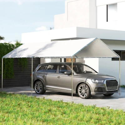Outsunny Carpa Garaje para Coche 3x6 m Cochera Portátil Impermeable con Toldo de Tela PE y Marco de Acero Galvanizado Blanco