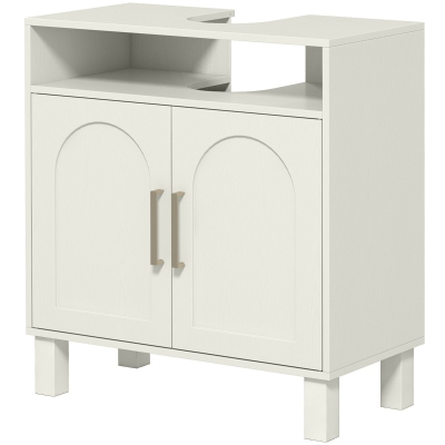 HOMCOM Meuble Sous Lavabo 2 Portes Étagère Réglable Blanc
