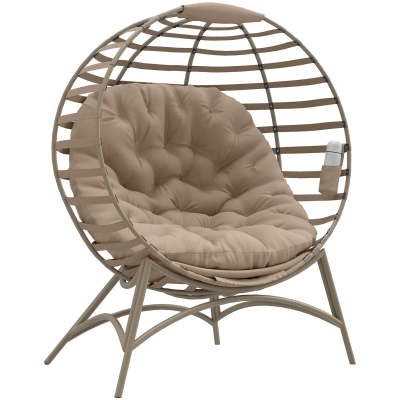 Outsunny Opvouwbare Tuinstoel - 2 Zitplaatsen, Met Kussen, voor Tuin en Terras, Ideaal voor Gezinnen, zandbruin
