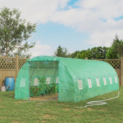 Outsunny Estufa tipo Túnel 8x3x2m Aço e PE 140 g/m² Estufa para Cultivo de Plantas Tomates Verduras com 12 Janelas e Porta Enroláveis Verde