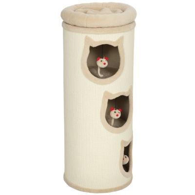 PawHut Tour à Griffer 3 Niveaux Sisal Peluche Ø38x96cm Crème