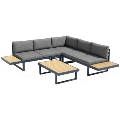 Outsunny Salon Jardin Angle 5 Places Alu. Gris/Bois