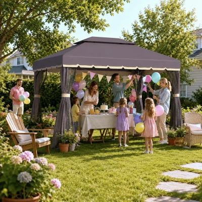 Outsunny 3x4m Aluminium Gazebo Party Tent with Nets Coffee
