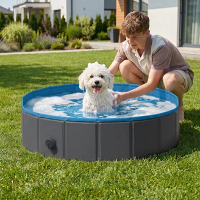 PawHut Foldable Dog Paddling Pool Bath Tub 80x20cm Dark Grey
