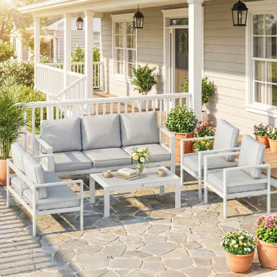 Set Mobilier de Grădină din Aluminiu Alb