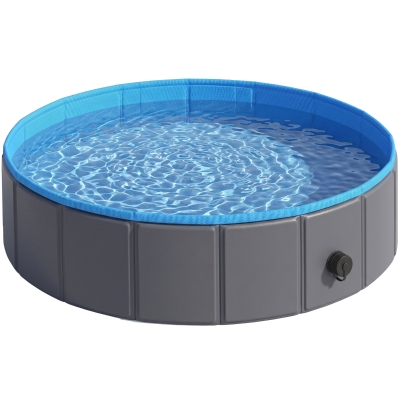 PawHut Foldable Dog Paddling Pool Bath Tub 80x20cm Dark Grey
