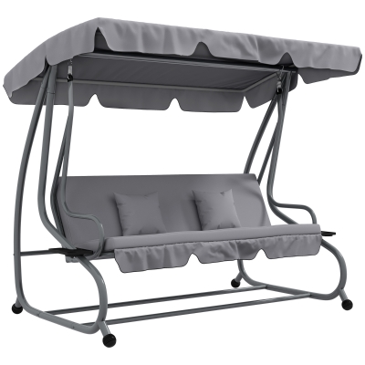 Outsunny Dondolo Letto da Giardino con Tettuccio Regolabile Grigio