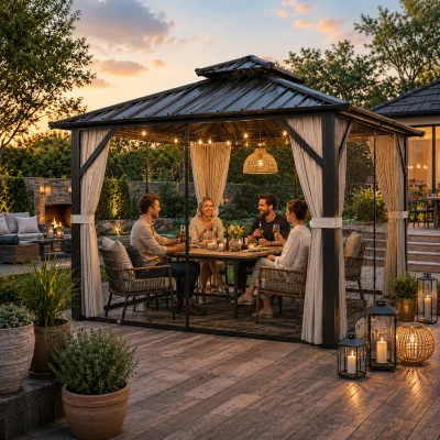 Outsunny Hardtop Gazebo Aluminium Brown 3x3m