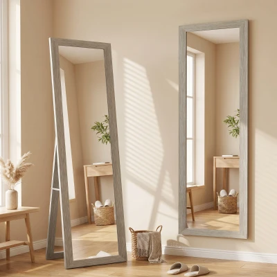HOMCOM Espejo de Cuerpo Entero 157x37 cm con Marco de MDF Espejo de Pie Inclinado o Colgante Gris