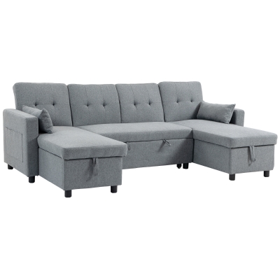 HOMCOM Canapé d’Angle U 4 Places Couchage Coffre Dossier Lin