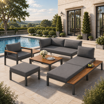 Modular Outdoor Garden Sofa Set with Aluminium Frame, 50L x 81.5W x 76H cm, Gray