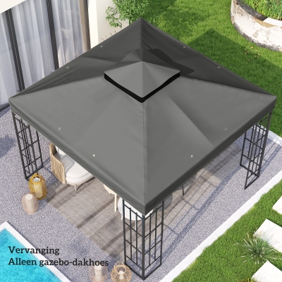 Outsunny 3 x 3 m Vervangingsdak voor Paviljoen, Dakzeil met Afvoergaten, UPF30+, Zonbescherming, Donkergrijs