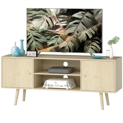 HOMCOM Meuble TV 55" 2 Placards 2 Étagères Effet Bois Naturel
