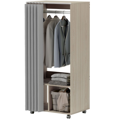 HOMCOM Armoire Mobile Effet Bois avec Rideau et Tringle 60x40x128cm