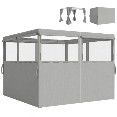 Outsunny 4 Paredes Laterales para Cenador 3x3 m Laterales de Carpa con 8 Ventanas Protección UV 30+ Impermeable Gris Claro