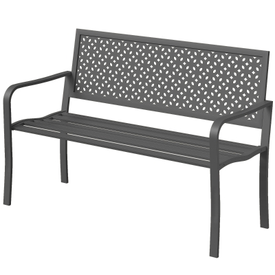 Outsunny Banc Extérieur Métal 2 Places Dossier Géométrique Gris