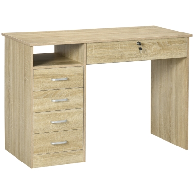 HOMCOM Escritorio para Habitación u Oficina en Madera con 2 Cajones y 2 Llaves, 110x50x76cm, Blanco