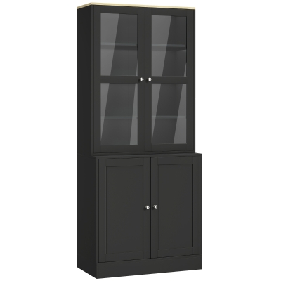 HOMCOM Vitrina-estantería, mueble de almacenamiento de 6 niveles con 4 puertas, 2 en vidrio templado, estantes regulables, negro