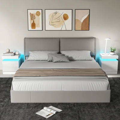 HOMCOM Set 2 LED-Nachttische mit 16 Farben und 4 Modi, mit 2 Schubladen, aus Holz, 45x35x52 cm, Hochglanzweiß