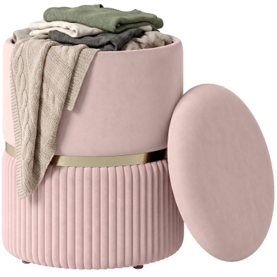 HOMCOM Pouf Tabouret Rangement Velours 36x36x44cm Salon Rose