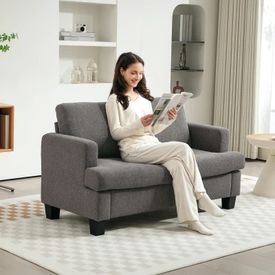 HOMCOM Canapé 2 Places 120cm Tissu Chenille Gris Salon Bureau