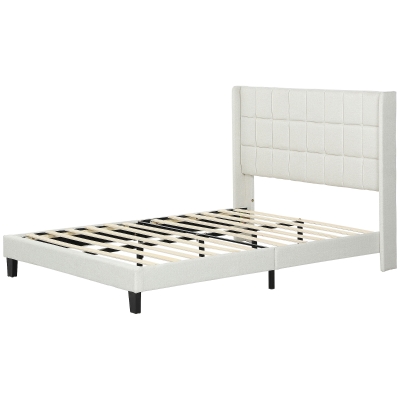 HOMCOM Lit 135x190cm Rangement Tête Capitonnée Beige