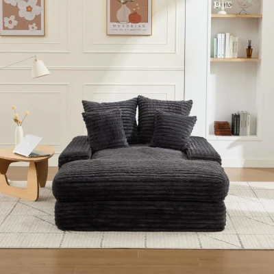 Canapé en velours côtelé de luxe avec 4 coussins, Gris