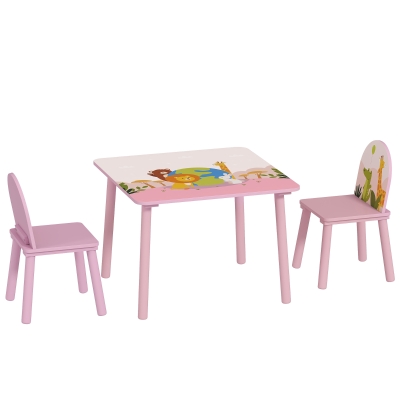 AIYAPLAY Ensemble Table et Chaises Enfants Rose MDF Bois 3-8 Ans
