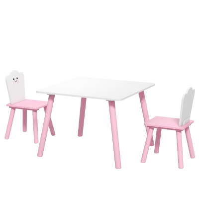 AIYAPLAY Ensemble Table 2 Chaises Bois Enfant Rose