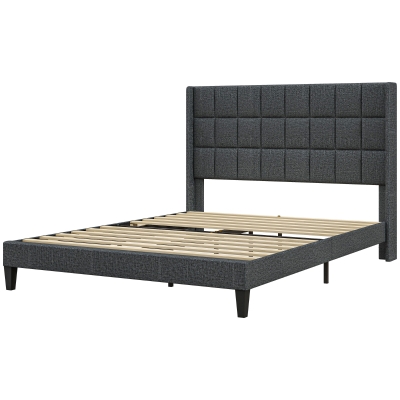 HOMCOM Lit 135x190 cm Gris avec Rangement et Tête Rembourrée