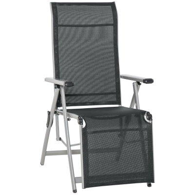 Outsunny Chaise Longue Pliable Noir Dossier & Repose-Pied Réglable