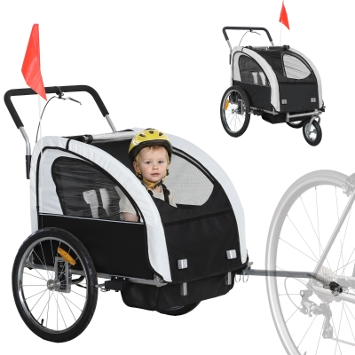HOMCOM Remorque Vélo Enfant 2en1 Ceinture 5 Points Noir