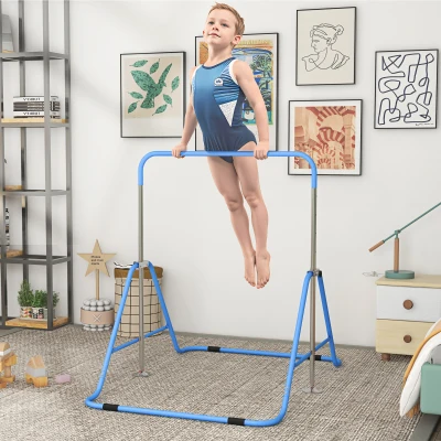 HOMCOM Barre Gymnastique Enfant Réglable Acier Bleu 5 Hauteurs