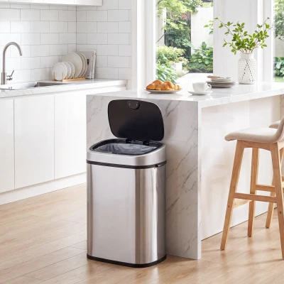 HOMCOM Stainless Steel Kitchen Sensor Dustbin Automatic Touchless Rubbish Garbage Waste Bin 58L Silver