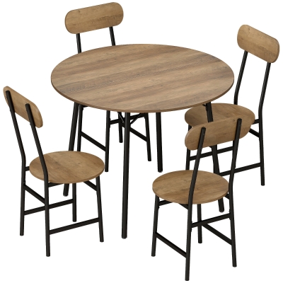 HOMCOM 5-teiliges Ess-Set: Tisch und 4 Stühle, Metallbeine, natürliche Oberfläche.