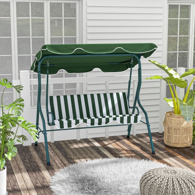 Outsunny Baloiço de Jardim de 2-3 Lugares com Almofada Toldo Ajustável Terraço Patio Capacidade 240kg 170x110x153cm Verde e Branco
