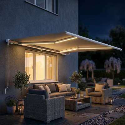 Outsunny 4x3m Retractable Awning with LED Grey