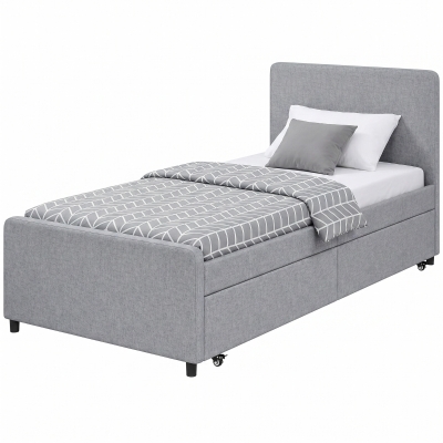 HOMCOM Lit Gigogne 90x190cm Métal Gris Clair Rembourré