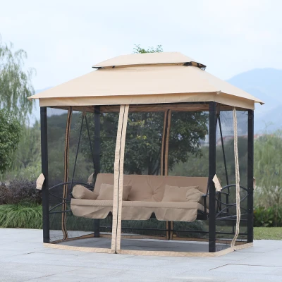 HOMCOM Hollywoodschommel met zijwanden tuinschommel schommel 3-zitter beige